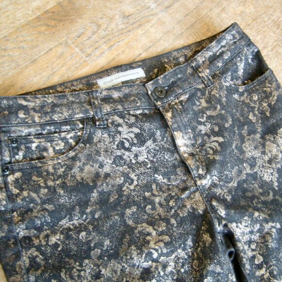 Chico's Platinum Denim Stretch Jeans (10 or 12) Black & Metallic Baroque Print - Picture 6 of 7